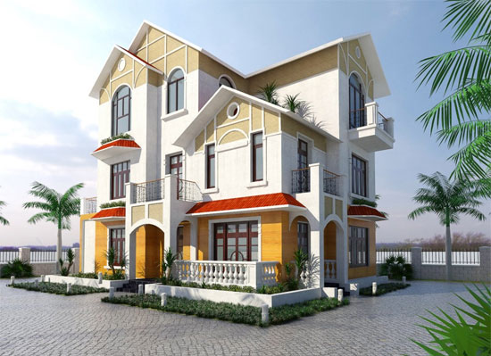 Exterior rendering of a Mansion with Sketchup V-ray