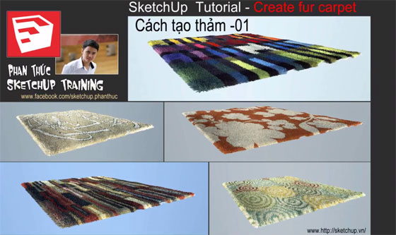 fur carpet with sketchup and v-ray