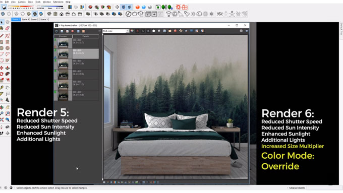 How to set up light for a daytime interior rendering with Vray 3.4 for sketchup