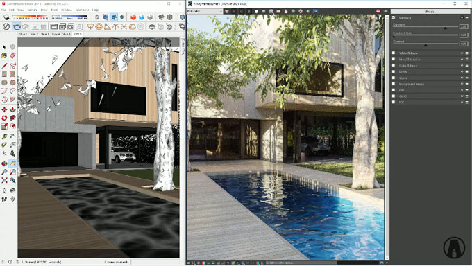 How perform exterior rendering for a concrete box house with v-ray for sketchup