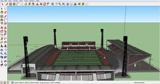 Create the design of a stadium with sketchup