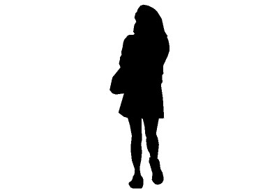 The 2D silhouette, woman walking in a skirt