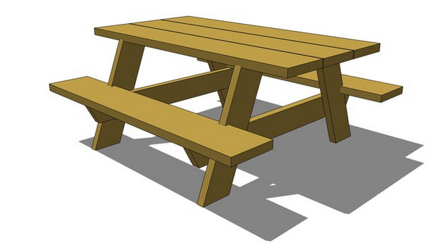 Sketchup model - Wood picnic table