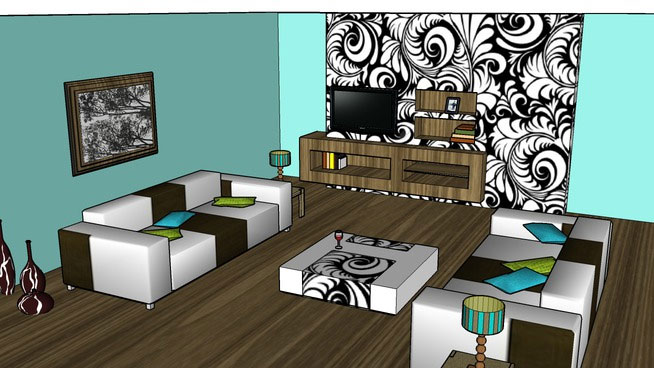 Sketchup model - living room with furniture