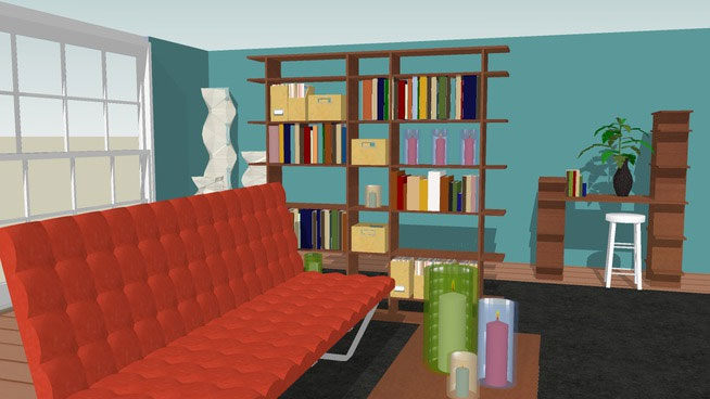 Sketchup model - Living Room with lovely bookshelves