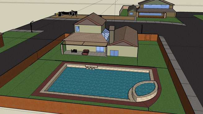 Sketchup model - Two houses with pools