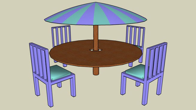 Sketchup model - Table with sunbrella and chairs
