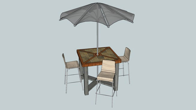 Sketchup model - 3 Chairs with Umbrella