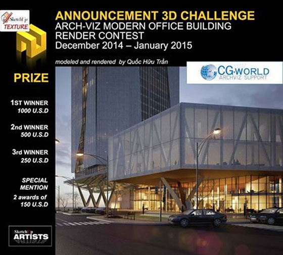 New 3d challenge Arch-Viz Modern Office Building  Render Contest by Sketchup Texture