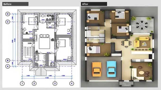 What does an Architect's Symbol mean for a floor plan, a 2D Drawing, and a Technical Drawing?