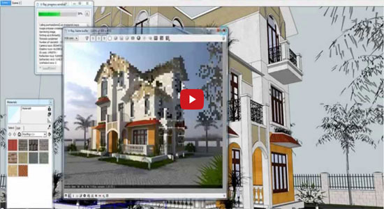 Exterior rendering of a Mansion with sketchup v-ray