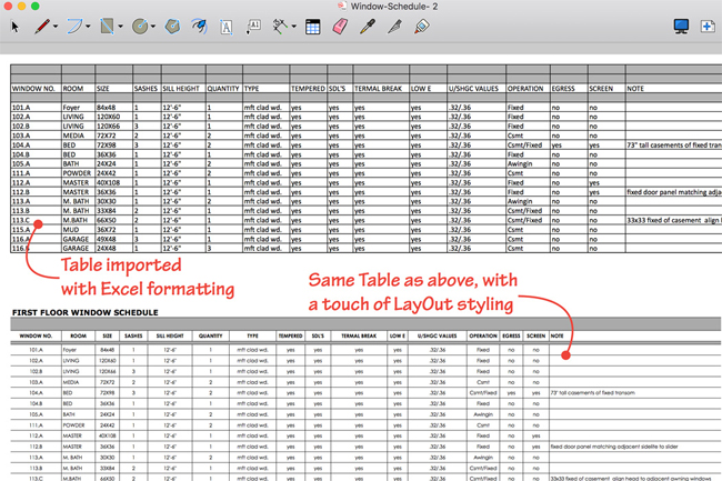 How to apply tables to handle spreadsheets in LayOut