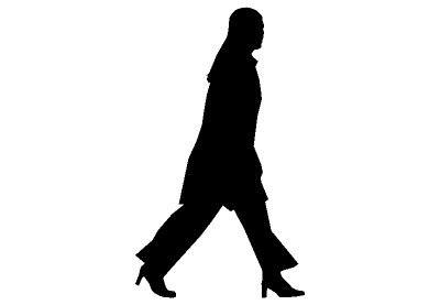The 2D silhouette, woman walking in long strides