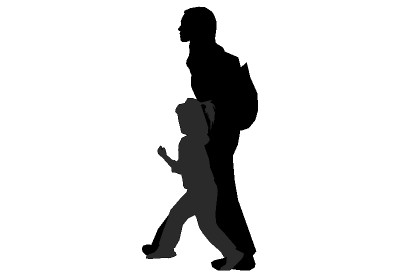 The 2D silhouette, woman walking with daughter