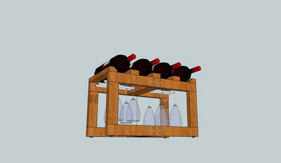 Sketchup model - Wine Bottle and Glass Rack