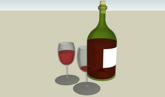 Sketchup model - Wine Bottle and Glasses